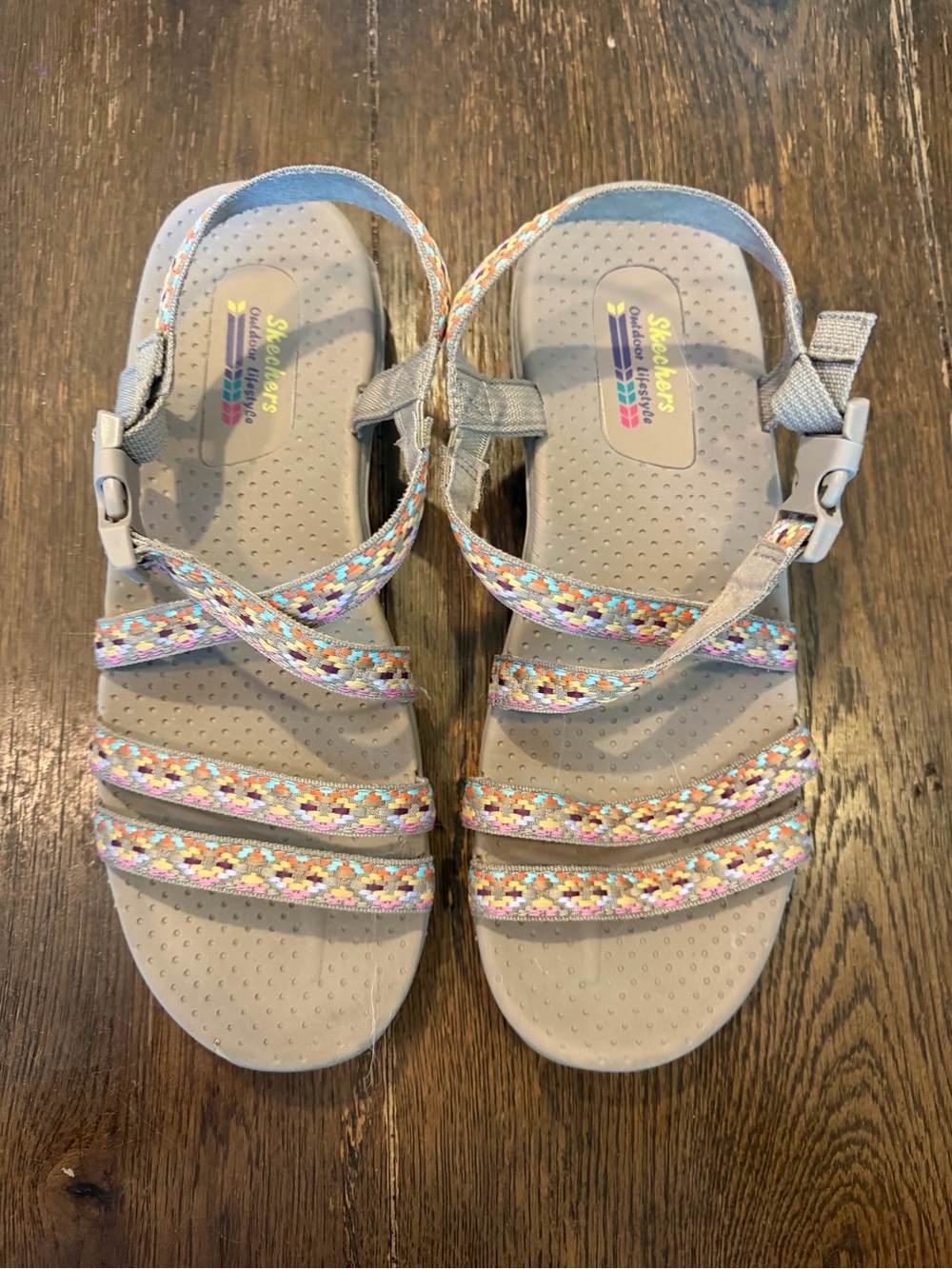 Skechers Gray Sandals with Multicolor Braided Straps
